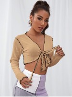 Lettuce Trimed Knot Front Crop Top