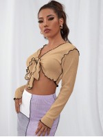 Lettuce Trimed Knot Front Crop Top