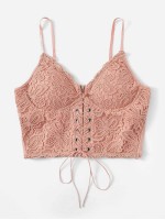 Floral Crochet Lace-Up Bustier Cami Top