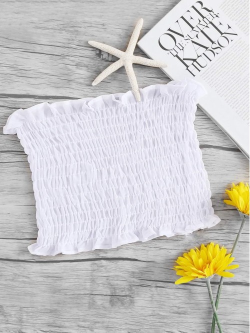 Smocked Ruffled Cropped Tube Top