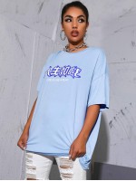 Chinese Slogan Graphic Drop Shoulder Oversized Tee