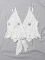 Ruffle Hem Flower Embroidered Cami Top