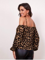 Cold Shoulder Bishop Sleeve Leopard Top