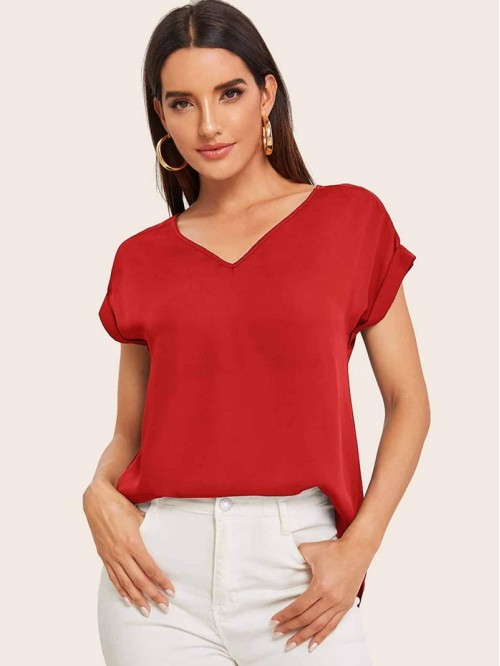 Solid High Low Hem Top