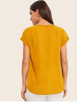 Rolled Cuff High Low Hem Top