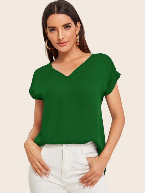 V-Neck Cuffed Top