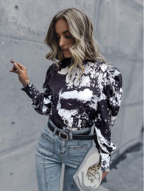 Tie Dye Leg-of-mutton Sleeve Blouse