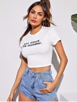 Raglan Sleeve Slogan Graphic Fitted Crop Tee