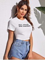 Raglan Sleeve Slogan Graphic Fitted Crop Tee