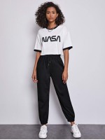 Letter Graphic Crop Ringer Tee