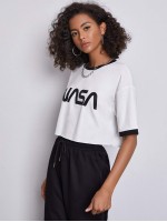 Letter Graphic Crop Ringer Tee