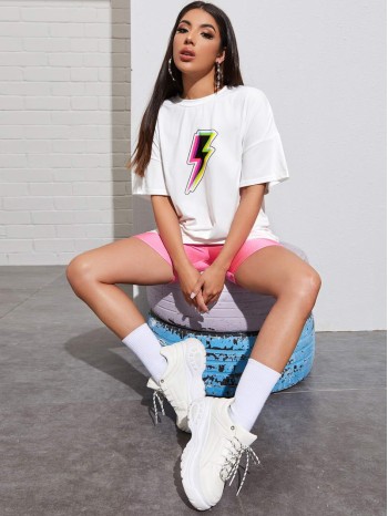 Lightning Print Oversized Tee