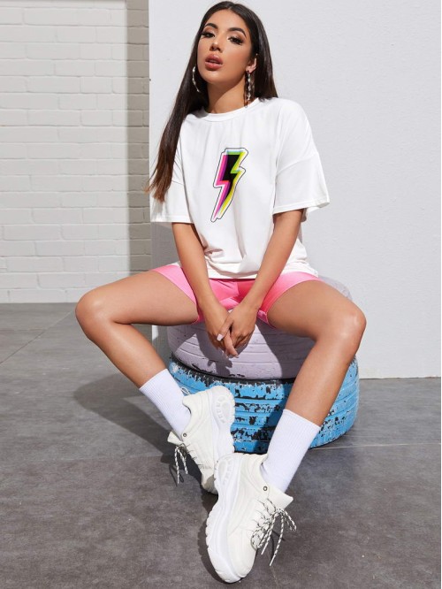 Lightning Print Oversized Tee