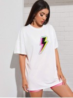 Lightning Print Oversized Tee