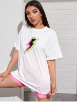 Lightning Print Oversized Tee