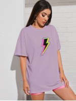 Drop Shoulder Lightning Print Longline Tee