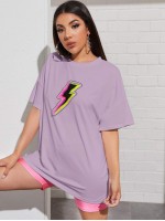 Drop Shoulder Lightning Print Longline Tee