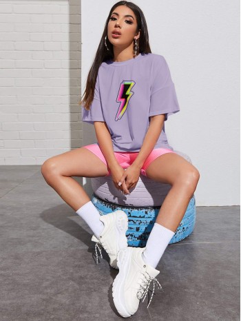 Lightning Print Oversized Tee