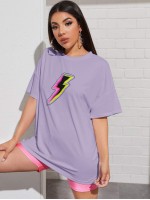 Lightning Print Oversized Tee