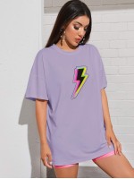 Lightning Print Oversized Tee