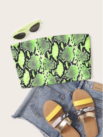 Neon Lime Snakeskin Print Tube Crop Top