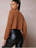 Notched Neck Contrast Stitch Textured Knit Top