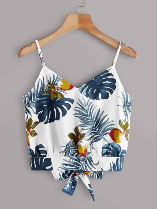 Tropical Print Tie Back Cami Top