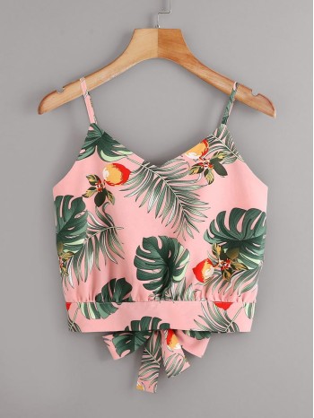 Tropical Print Tie Back Cami Top