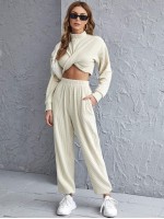 Mock-neck Twist Hem Crop Top