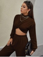 Mock-neck Twist Hem Crop Top