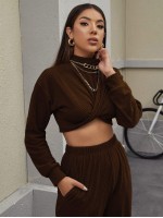 Mock-neck Twist Hem Crop Top