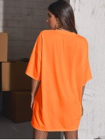 Letter Graphic Drop Shoulder Oversized Longline Tee