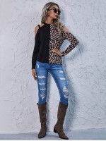 Cold Shoulder Leopard Colorblock Tee