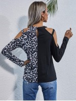 Cold Shoulder Leopard Colorblock Tee