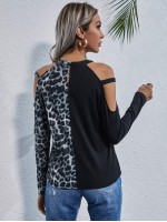 Cold Shoulder Leopard Colorblock Tee