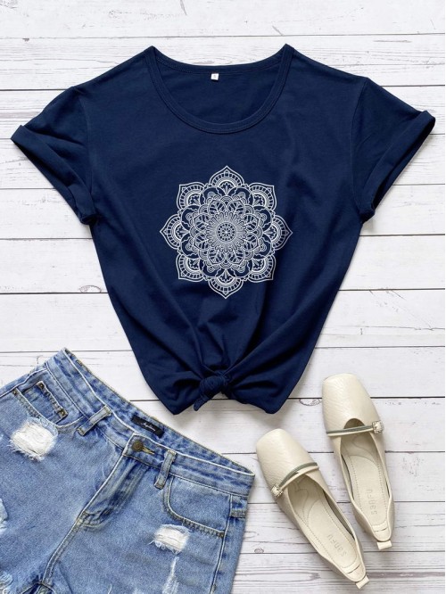 Mandala Print Short Sleeve Tee