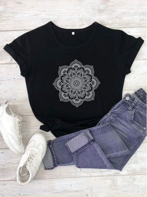 Mandala Print Short Sleeve Tee