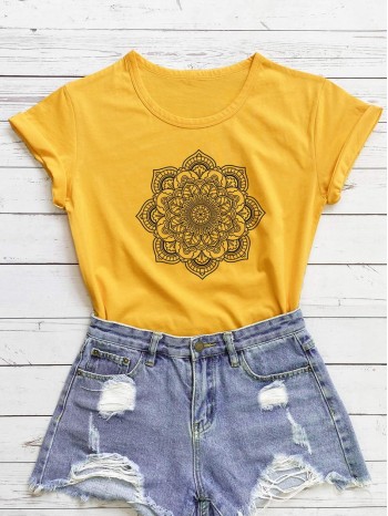 Mandala Print Short Sleeve Tee