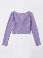 Button Front Lettuce Edge Waffle Knit Tee