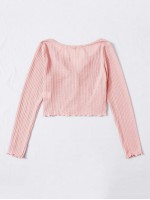 Button Front Lettuce Edge Waffle Knit Tee