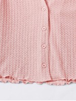 Button Front Lettuce Edge Waffle Knit Tee