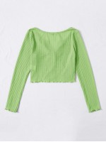 Button Front Lettuce Edge Waffle Knit Tee