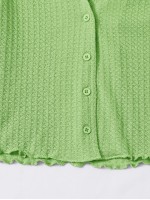 Button Front Lettuce Edge Waffle Knit Tee