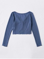 Button Front Lettuce Edge Waffle Knit Tee