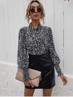 All Over Print Shirred Cuff Blouse