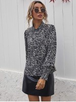 All Over Print Shirred Cuff Blouse