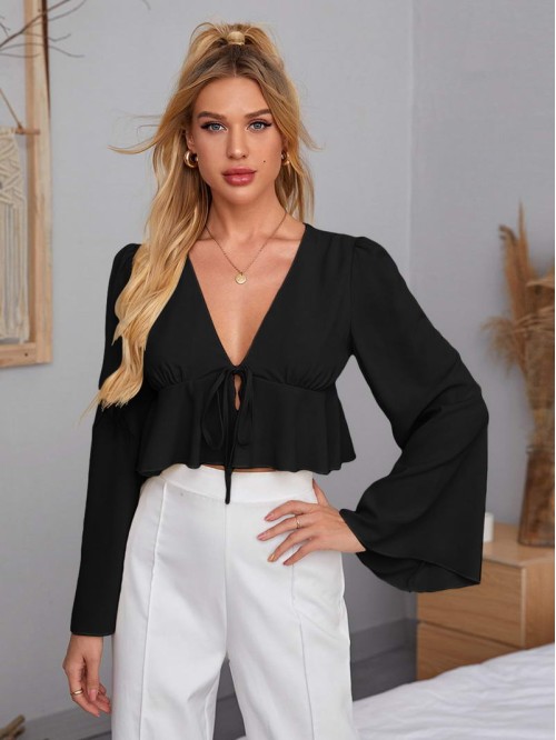 Knot Front Ruffle Hem Crop Top