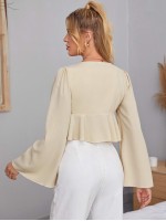 Tie Front Ruffle Hem Flounce Sleeve Blouse