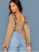 Drawstring Ruched Front Shirred Back Satin Top