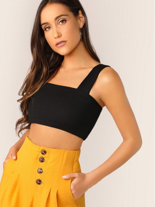 Thick Strap Rib-knit Crop Top